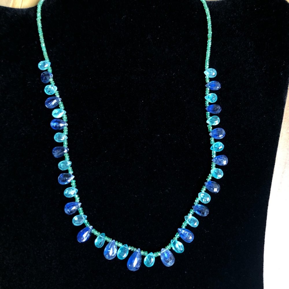 Blue two tone gemstone bead necklace